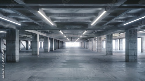 Empty underground parking lot in modern building. : Generative AI © Generative AI
