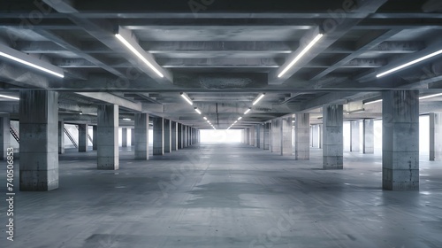 Empty underground parking lot in modern building. : Generative AI