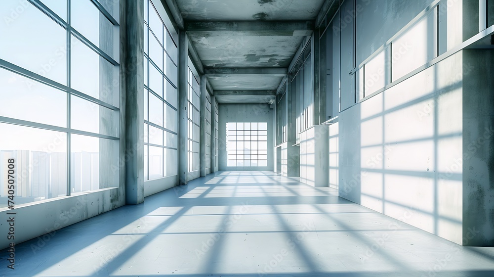 Industrial building interior with frames : Generative AI Industrial building interior with frames : Generative AI
