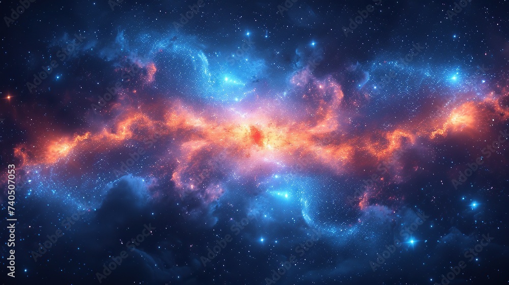 Beauty landscape panoramic blue star dust nebula