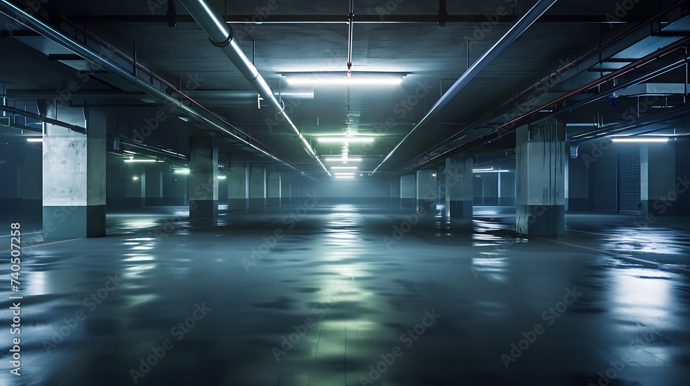 Parking garage interior, industrial building,Empty underground Parking car background : Generative AI