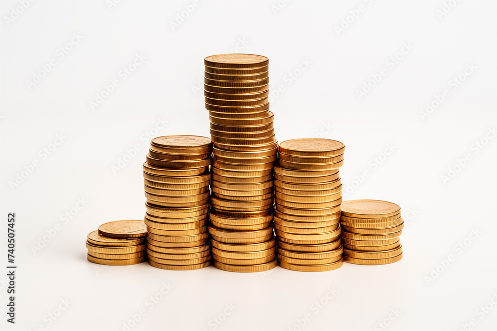 Stacked coins on white background. Investment concept Stacked coins on white background. Investment concept