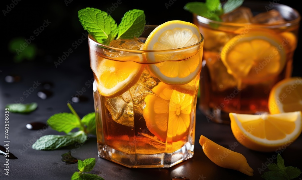 Two Glasses of Iced Tea With Lemon and Mint Two Glasses of Iced Tea With Lemon and Mint