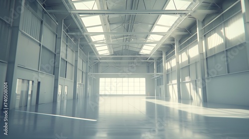 Empty industrial building. Hangar with high ceiling. Business premises. Factory building view from inside. Industrial building with metal walls. Factory hangar. Empty warehouse. 3d ima   Generative AI
