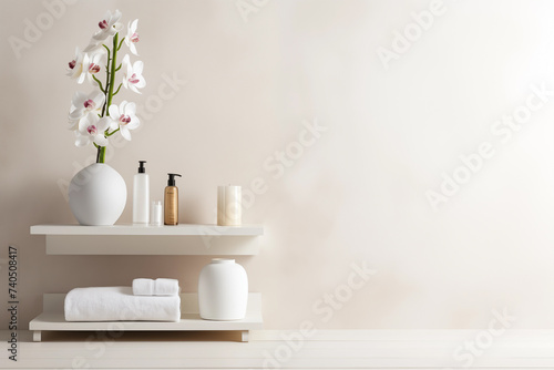 White bathroom interior design  undermount washbasin and faucet on white marble counter in modern luxury minimal washroom.