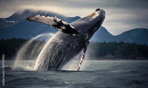 Majestic Humpback Whale Leaping Out of Water © uhdenis