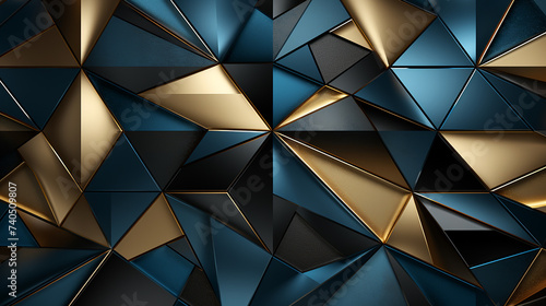Abstract Geometric Pattern With Lines, Rhombuses A Seamless Vector Background. Blue-black And Gold