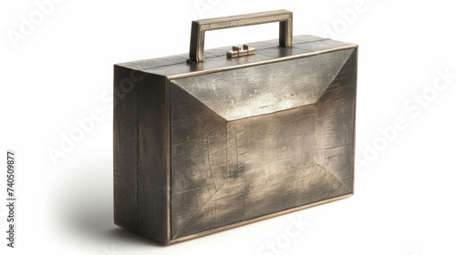 A structured boxy handbag in a metallic finish evoking the sleek and streamlined designs of Art Deco furniture.