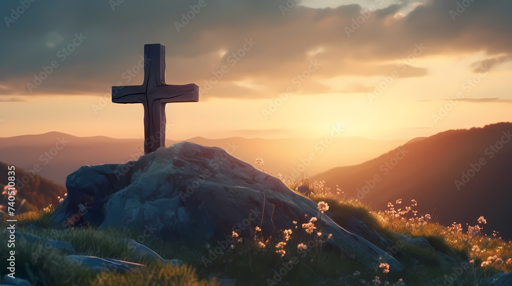 Obraz premium Christian cross, Good Friday wooden cross background with copy space