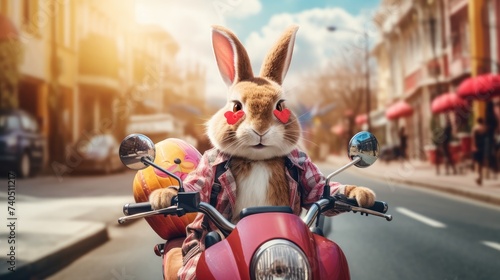 Wallpaper Mural cute easter bunny riding a motorcycle, surrounded by easter eggs. ai generative Torontodigital.ca