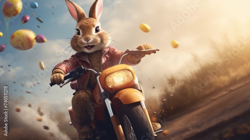 Wallpaper Mural cute easter bunny riding a motorcycle, surrounded by easter eggs. ai generative Torontodigital.ca