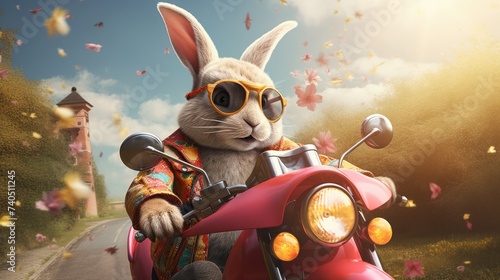 Wallpaper Mural cute easter bunny riding a motorcycle, surrounded by easter eggs. ai generative Torontodigital.ca