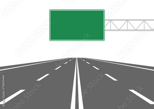 Empty Asphalt Highway Road with Traffic Sign. Vector Illustration. 