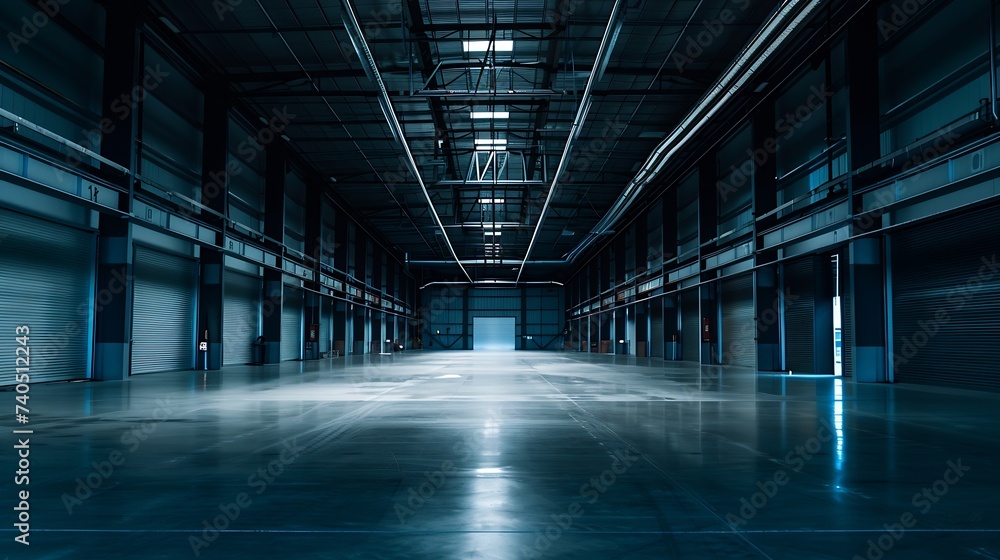Industrial building interior in dark colors : Generative AI