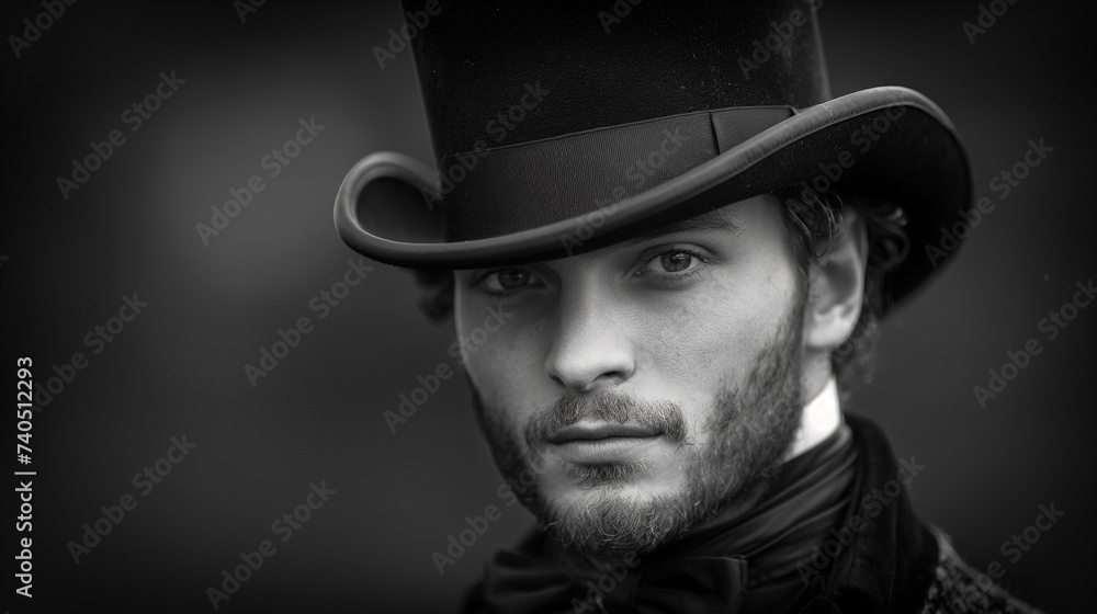 Black and white portrait of man with top hat Black and white portrait of man with top hat