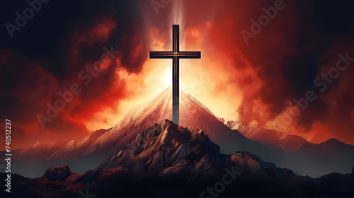 Christian cross  Good Friday wooden cross background with copy space