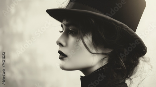 Black and white profile of woman with top hat © Susca Life