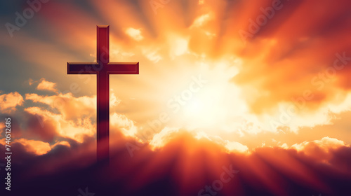 Christian cross, Good Friday wooden cross background with copy space © ma