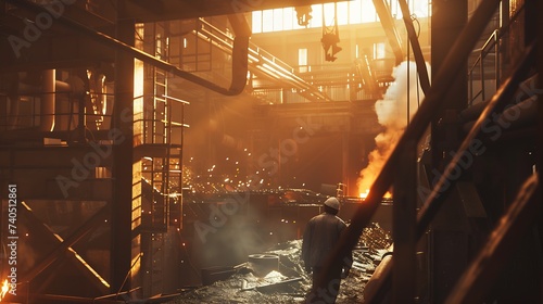 Worker in metallurgical plant foundry. Heavy industry : Generative AI