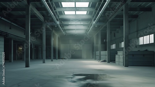 Large modern empty storehouse. Warehous building construction. Industrial warehouse interior. : Generative AI