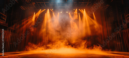 A scene with bright orange lights and smoke