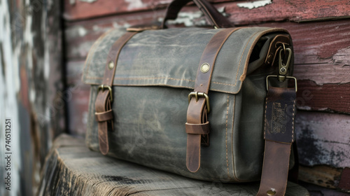 A backpackstyle crossbody bag with sy buckle closures and a rugged industrial feel. photo