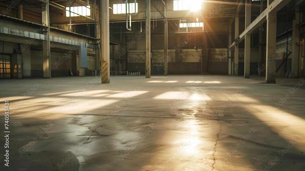 Old empty industrial building, renovation of the floor in the building : Generative AI