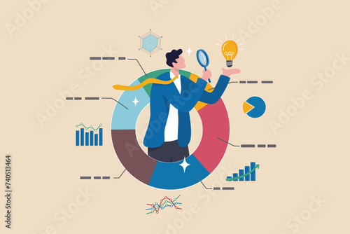 Data scientist analyze data for business insight, intelligence information on marketing research, analytics visualization dashboard, chart and graph concept, businessman analyze data with lightbulb.
