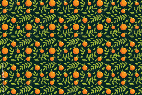 Orange Fruits and Leaves Seamless Pattern