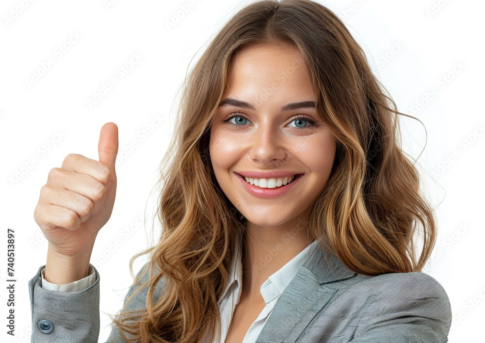 a businesswoman smiling and giving a thumbs-up gesture, isolated on a white background a businesswoman smiling and giving a thumbs-up gesture, isolated on a white background