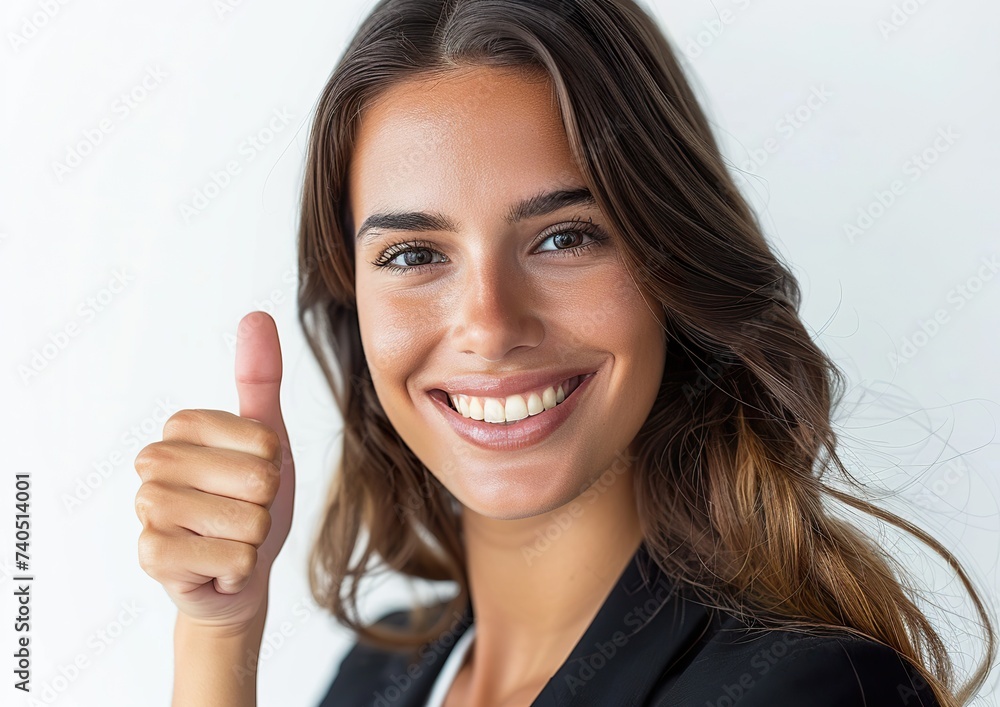 a businesswoman smiling and giving a thumbs-up gesture, isolated on a white background a businesswoman smiling and giving a thumbs-up gesture, isolated on a white background