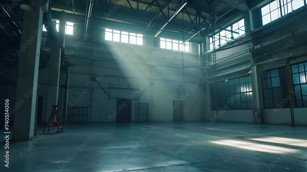 Wide shot of industrial hall empty and clean : Generative AI Wide shot of industrial hall empty and clean : Generative AI