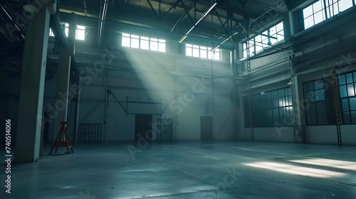 Wide shot of industrial hall empty and clean   Generative AI