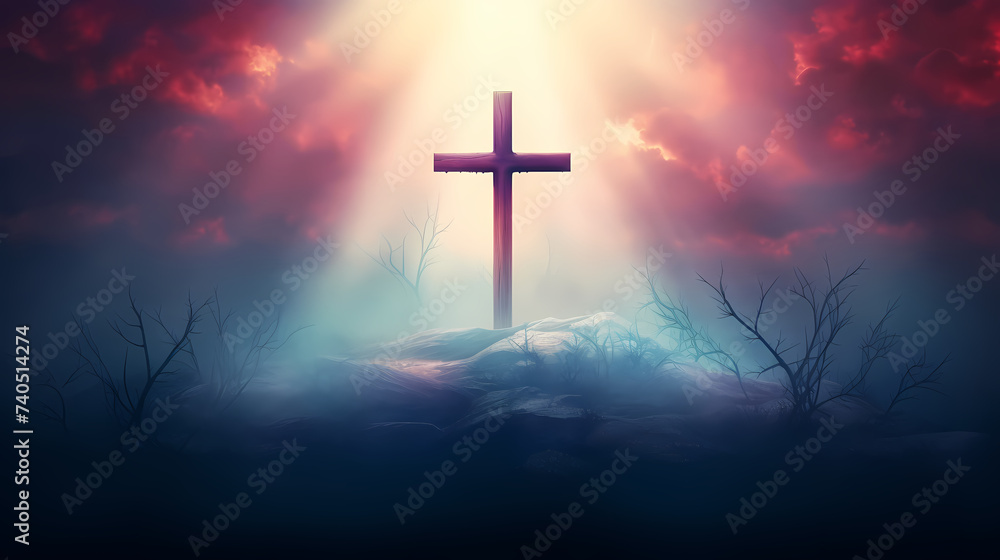 Naklejka premium Christian cross, abstract Christian cross painting art