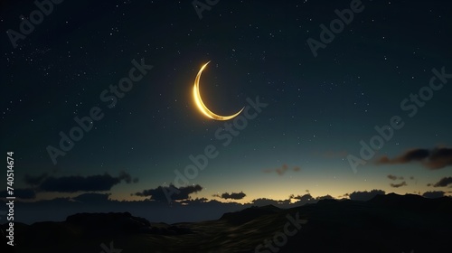  Starry Night with Glowing Islamic Crescent - Ramadan