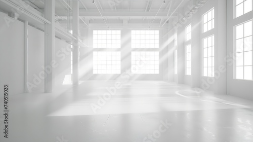 Clean White empty warehouse 3D rendering : Generative AI