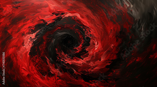 A dynamic swirl of red and black, creating an abstract painting that captures the essence of passion and mystery.