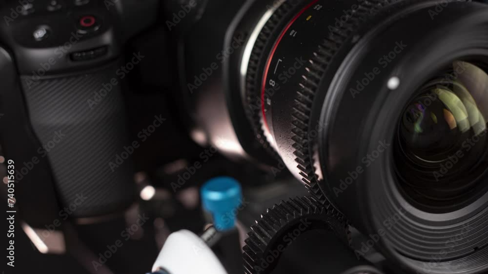 Working follow focus on movie camera close-up