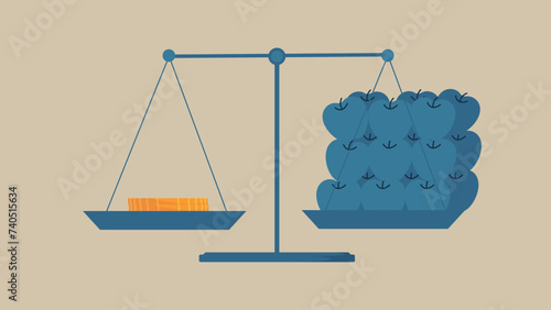 A lot of apples and a few coins are on the balance.