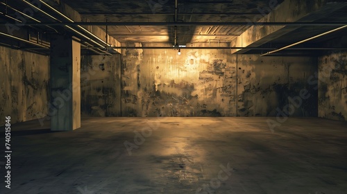 Old empty, grunge basement room with copy space : Generative AI photo