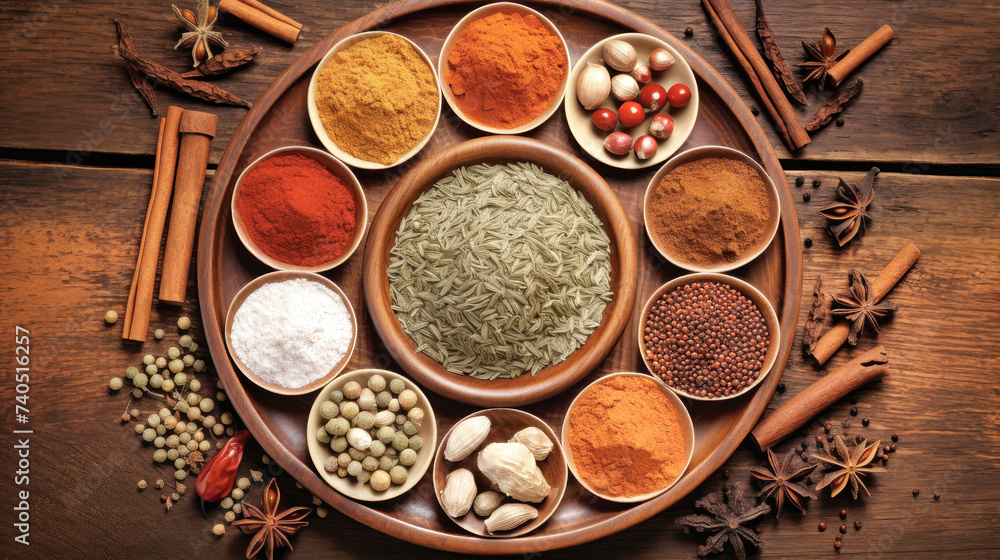 Assorted Spices and Herbs on Wooden Table Assorted Spices and Herbs on Wooden Table