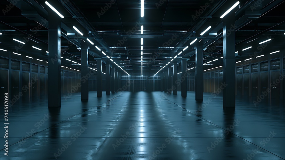 Obraz premium Warehouse empty dark car showroom 3D rendering : Generative AI