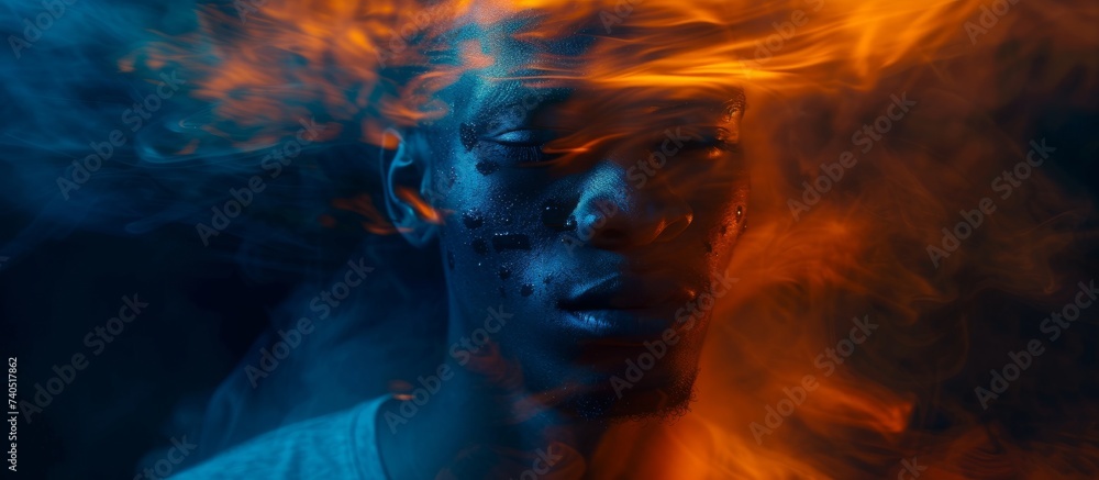 Intense man with fiery face expression showing anger and aggression - obrazy, fototapety, plakaty 