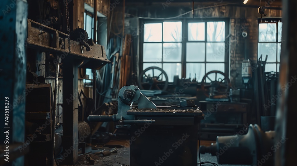 Interior view of empty old forge, Russia : Generative AI
