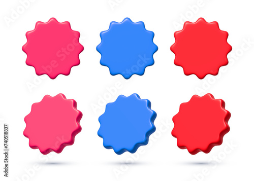 3d empty, blank offer tag, starburst badge, sticker icon isolated on white background for mock up. Online shop and retail commercial concept. Rendering cartoon object illustration.