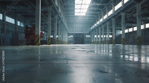 Industrial building or modern factory for manufacturing production plant or large warehouse, Polished concrete floor clean condition and space for industry product display or industry  : Generative AI © Generative AI