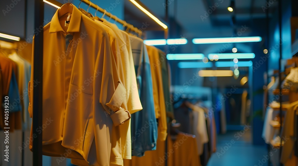 Modern fashionable brand interior of clothing store inside shopping center : Generative AI