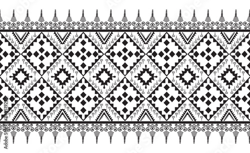 Tribal traditional fabric batik ethnic. ikat seamless pattern geometric repeating. Embroidery, wallpaper, wrapping, fashion, carpet, clothing. Black and white 