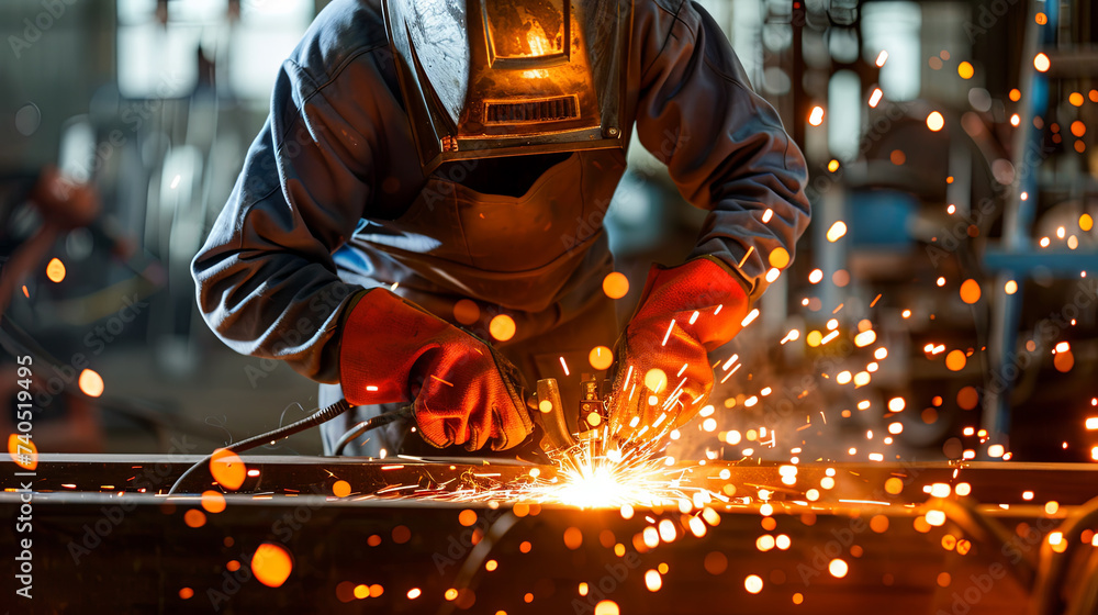 Metal worker at the work, a loyt of sparkle around him Metal worker at the work, a loyt of sparkle around him