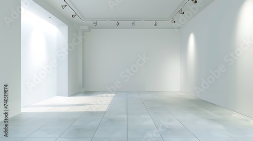 3D render of empty exhibition space. backdrop for exhibitions and events. Tile floor. Marketing mock up.   Generative AI